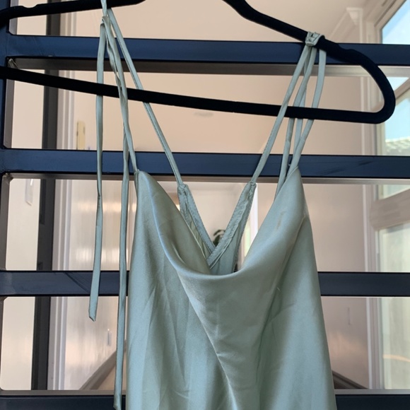 Cinderella Divine Sage Green Cowl Neck Satin Dress - Picture 3 of 6